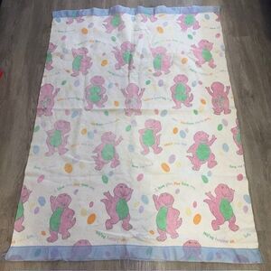 Vintage Barney Baby Blanket 59 X 42 Polyester Blend Satin Trim Lyrics 1990's